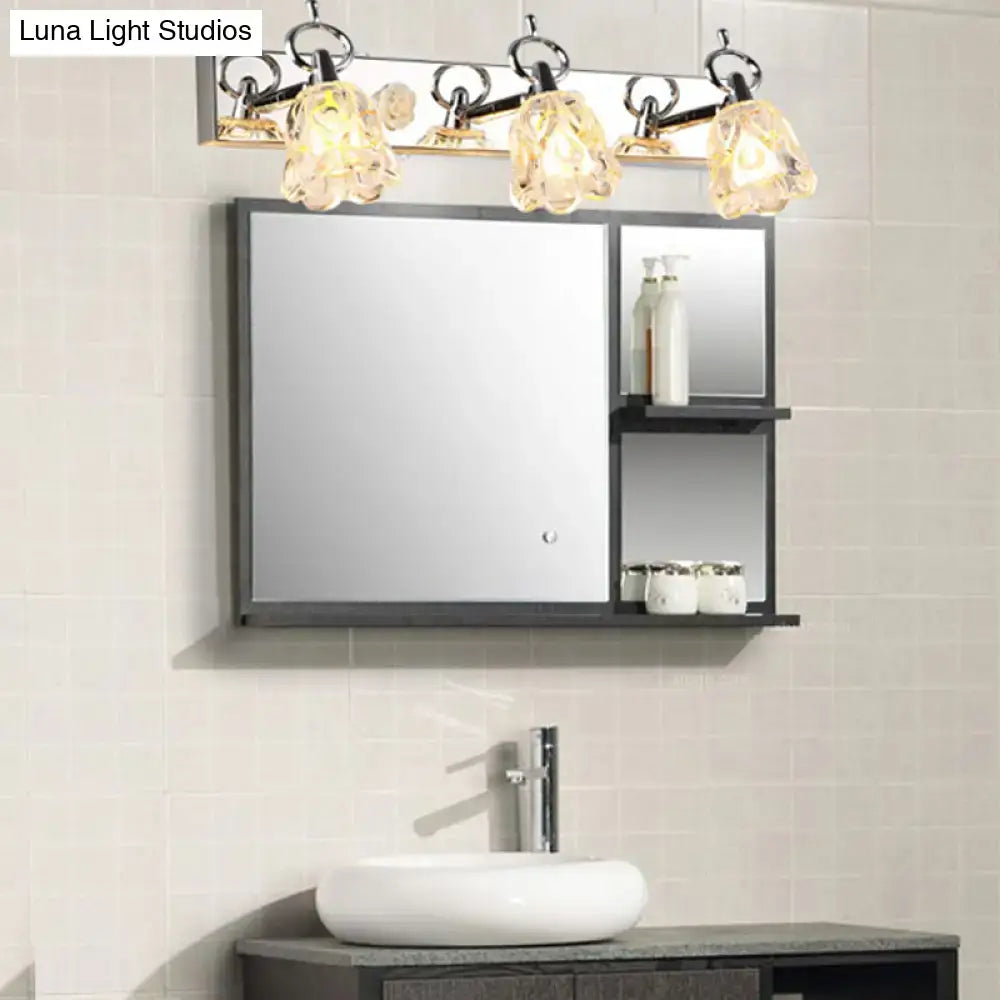 Silver Glass Flower Light by Decorbites with three floral shades above a bathroom mirror cabinet on Tampa Home & Garden Store