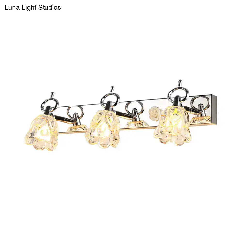 Silver Glass Flower Light with five crystal shades on a chrome bar on Tampa Home & Garden Store