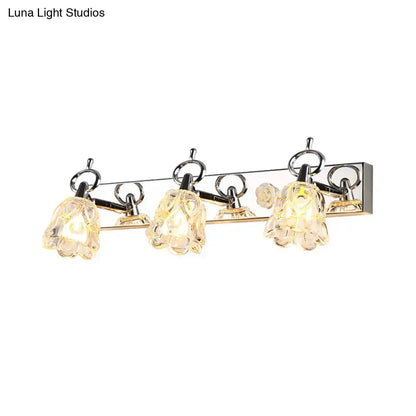 Silver Glass Flower Light with five crystal shades on a chrome bar on Tampa Home & Garden Store