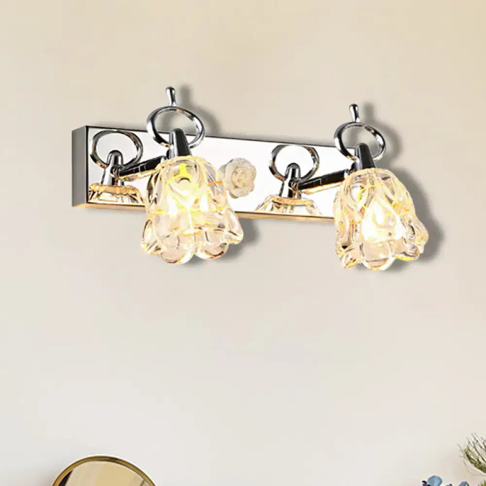 Silver Glass Flower Light by Decorbites, 2 crystal bloom shades, chrome finish on Tampa Home & Garden Store