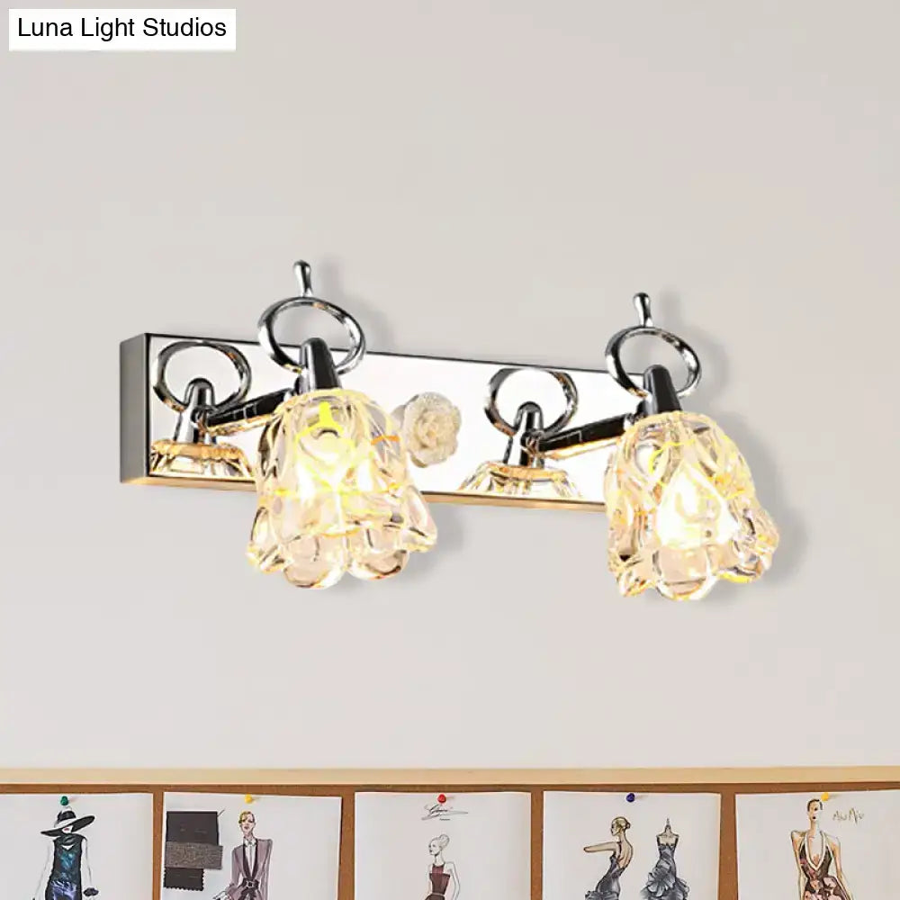 Silver glass flower light by Decorbites with chrome bar and 3 crystal petal shades on Tampa Home & Garden Store