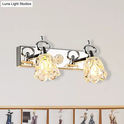 Silver glass flower light by Decorbites with chrome bar and 3 crystal petal shades on Tampa Home & Garden Store