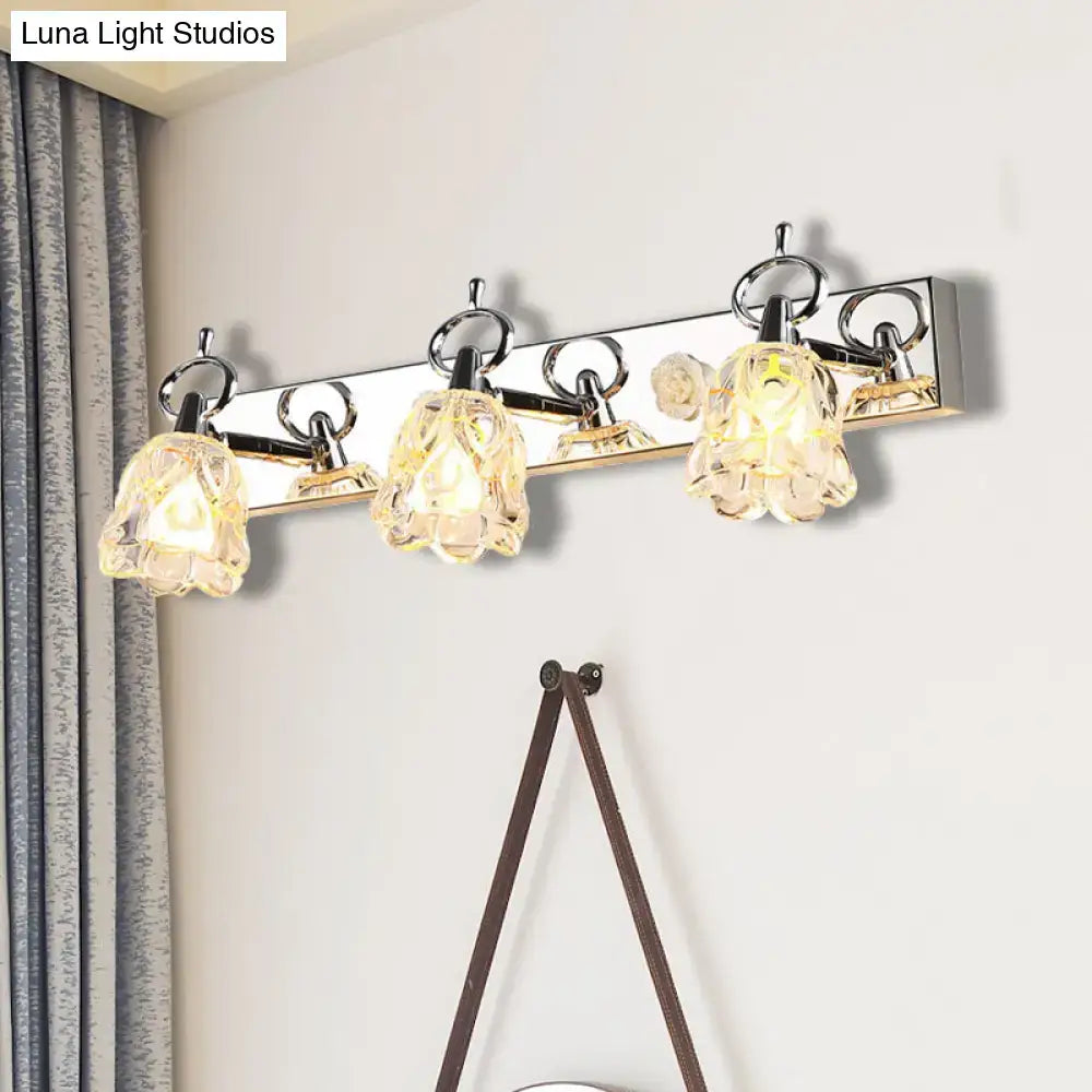Decorbites Silver Glass Flower Light with four floral glass shades on a chrome bar on Tampa Home & Garden Store