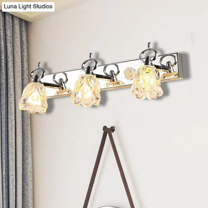 Decorbites Silver Glass Flower Light with four floral glass shades on a chrome bar on Tampa Home & Garden Store