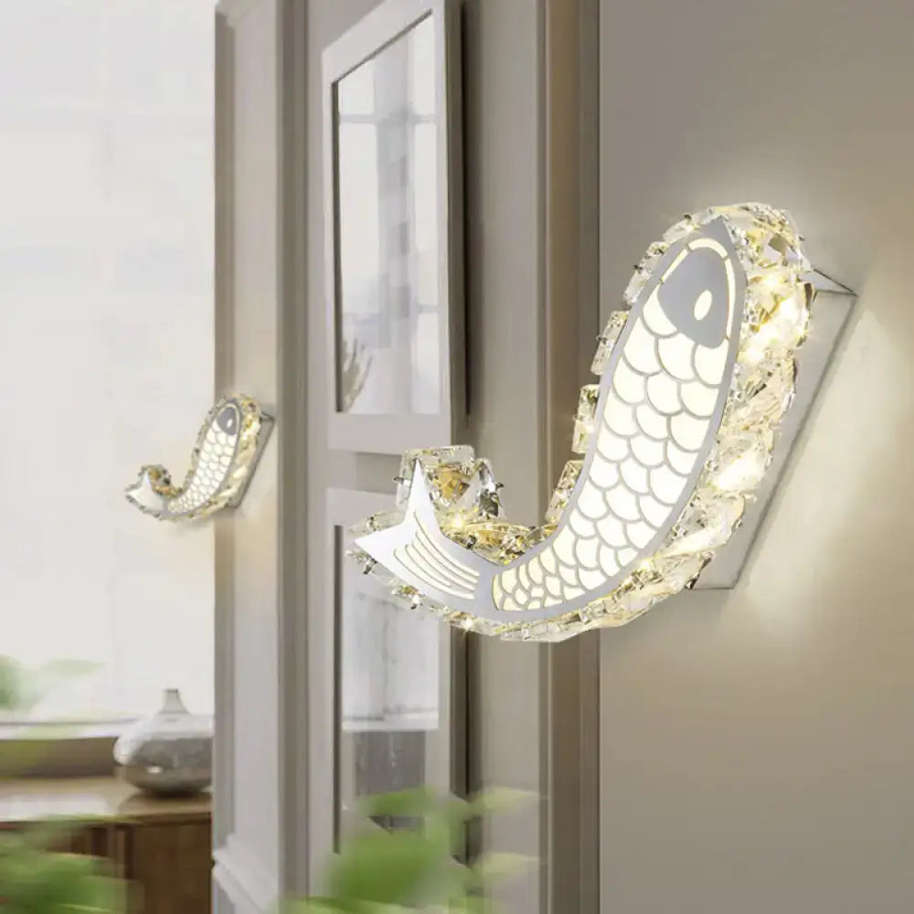Silver Fish Crystal Sconce crystal-embellished fish-shaped wall light on Tampa Home & Garden Store