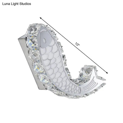 Silver Fish Crystal Sconce by Decorbites, crescent shape with crystal border, 10 in length on Tampa Home & Garden Store
