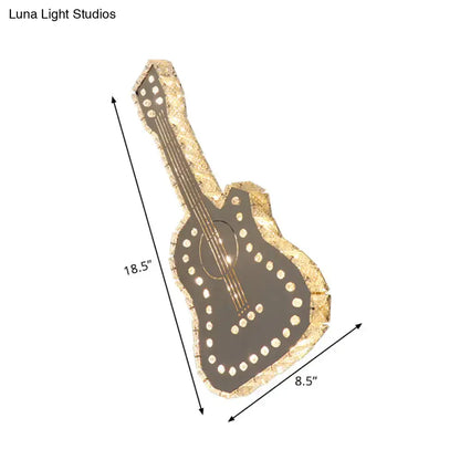 Silver Guitar Wall Lamp by Decorbites with warm LED halo along guitar shape, 18.5 x 8.5 inches on Tampa Home & Garden Store