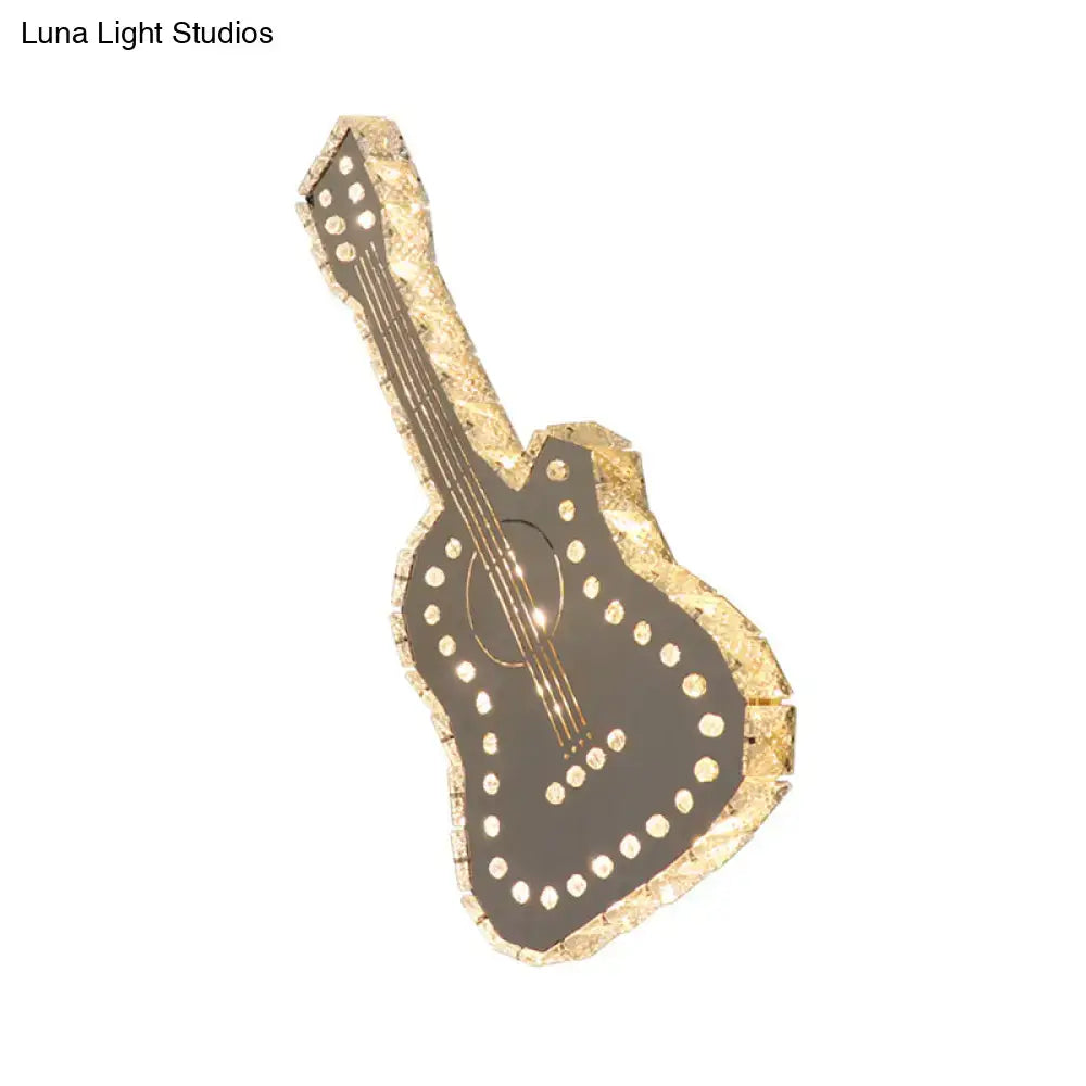 Silver guitar wall lamp by Decorbites with golden edge and warm LED lights for chic decor on Tampa Home & Garden Store