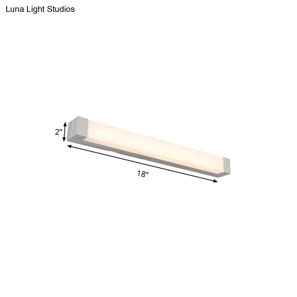 Modern silver LED bathroom vanity light with acrylic shade by Decorbites, 18in long on Tampa Home & Garden Store