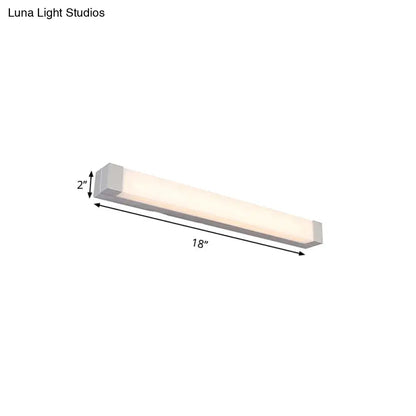Modern silver LED bathroom vanity light with acrylic shade by Decorbites, 18in long on Tampa Home & Garden Store
