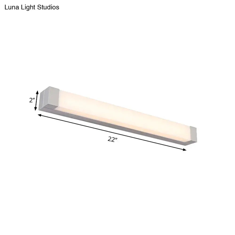 Modern silver LED bathroom vanity light with acrylic shade, 22in long, 2in high, Decorbites on Tampa Home & Garden Store