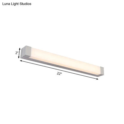 Modern silver LED bathroom vanity light with acrylic shade, 22in long, 2in high, Decorbites on Tampa Home & Garden Store