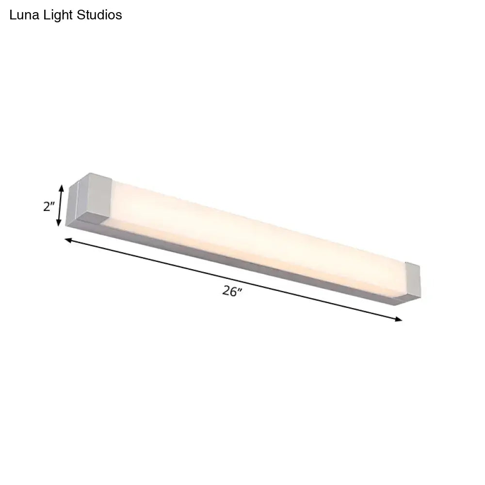 Modern silver LED bathroom vanity light with acrylic shade by Decorbites, 26in long on Tampa Home & Garden Store