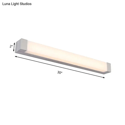 Modern silver LED bathroom vanity light with acrylic shade, 30 inches long on Tampa Home & Garden Store