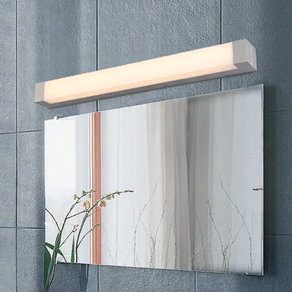 Modern silver LED bathroom vanity light with frosted acrylic shade, wall-mount bar over mirror on Tampa Home & Garden Store