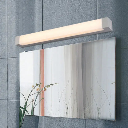 Modern silver LED bathroom vanity light with frosted acrylic shade, wall-mount bar over mirror on Tampa Home & Garden Store