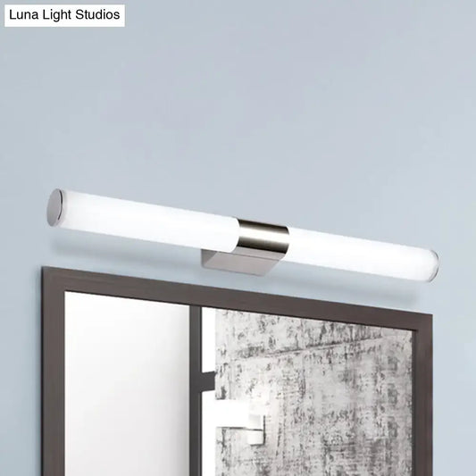 Chrome LED wall sconce with frosted acrylic tube and metal mounting bracket on wall on Tampa Home & Garden Store