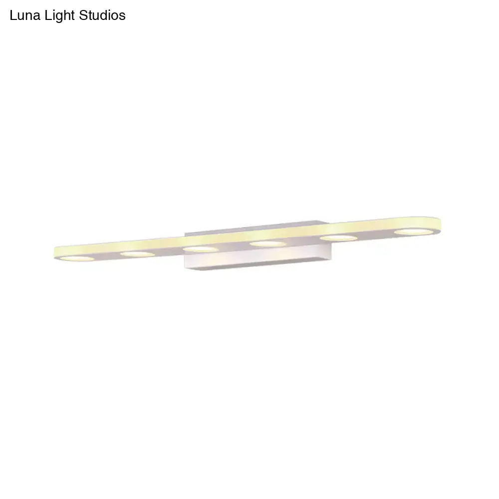 Silver oblong LED wall light bar with five circular LEDs and white mounting block Decorbites on Tampa Home & Garden Store