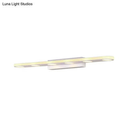 Silver oblong LED wall light bar with five circular LEDs and white mounting block Decorbites on Tampa Home & Garden Store