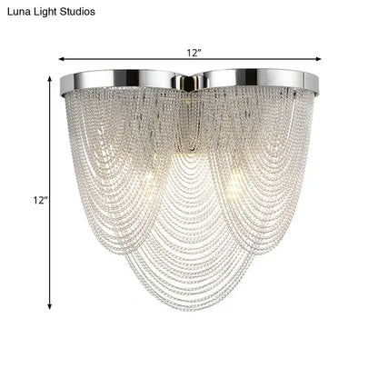 Silver tassel wall sconce with crystal bead chains, chrome mount, 12in wide 12in tall Decorbites on Tampa Home & Garden Store