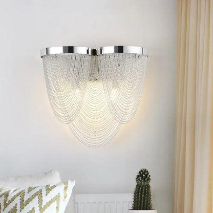Silver Tassel Wall Sconce by Decorbites with crystal bead chains and chrome mount on Tampa Home & Garden Store