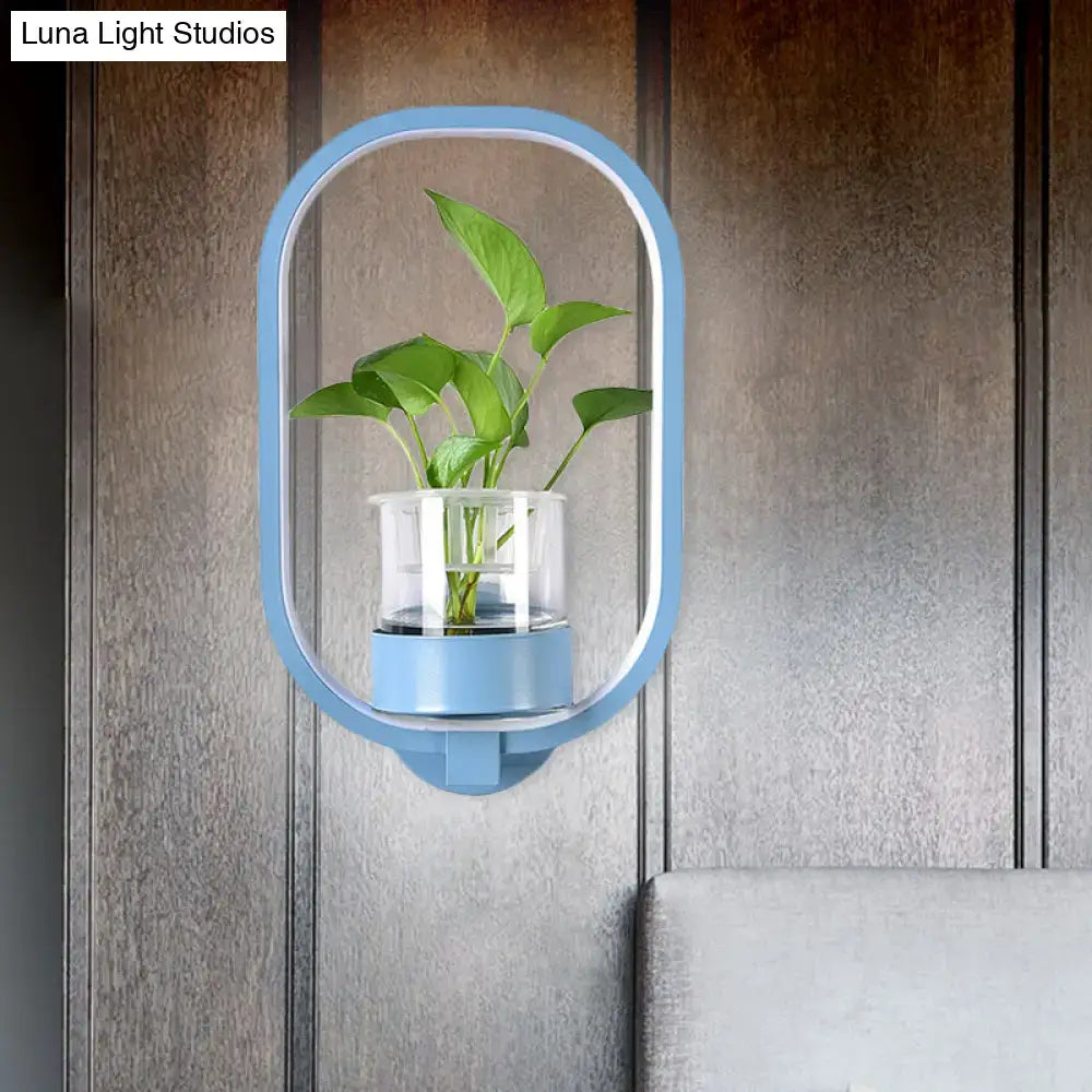 Modern blue oval wall light with plant pot and glass vase, LED Decorbites on Tampa Home & Garden Store