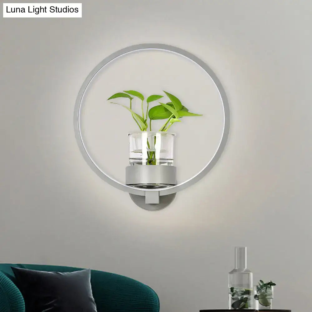 Modern silver circular wall light with glass plant pot and LED sconce by Decorbites on Tampa Home & Garden Store