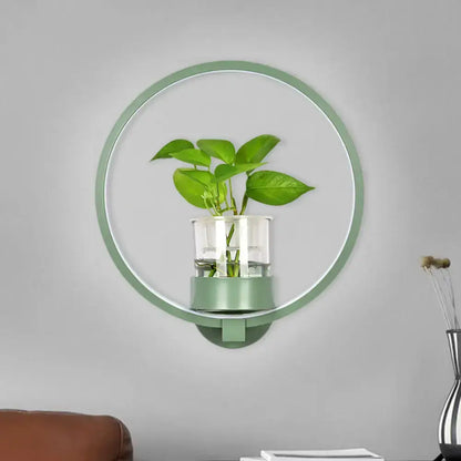 Modern silver wall light with plant pot, circular LED bedroom sconce by Decorbites on Tampa Home & Garden Store