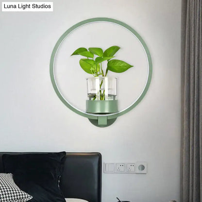 Modern circular green wall light with glass plant pot LED sconce for bedroom on Tampa Home & Garden Store