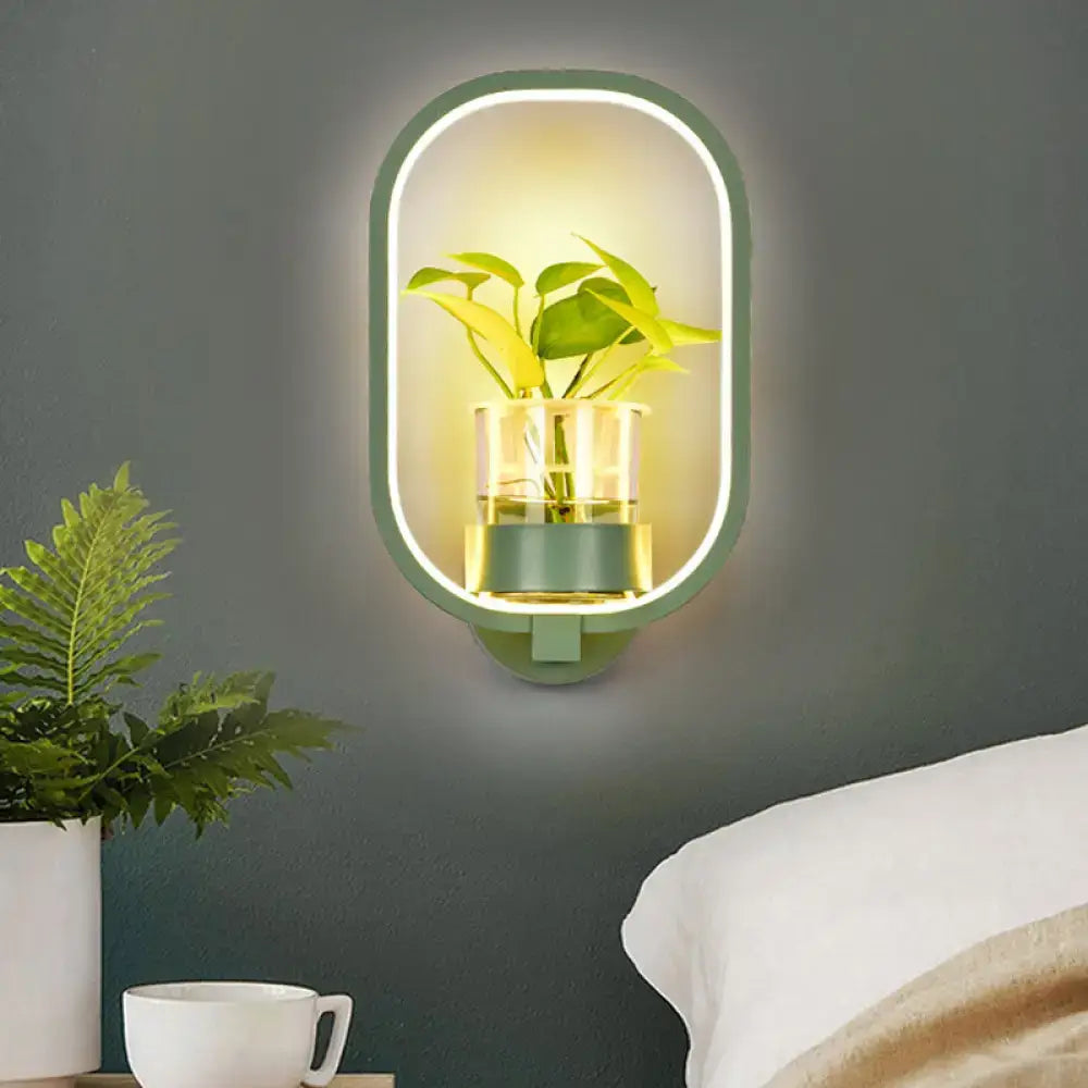 Modern silver wall light with plant pot, green LED sconce for bedroom decor on Tampa Home & Garden Store