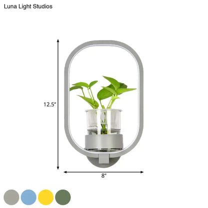 Decorbites modern silver wall light with plant pot LED bedroom sconce, oval frame 12.5x8 in on Tampa Home & Garden Store