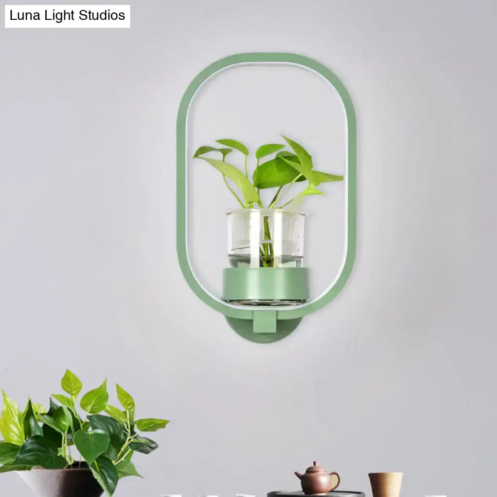 Modern silver wall light with plant pot, green frame, LED bedroom sconce Decorbites on Tampa Home & Garden Store
