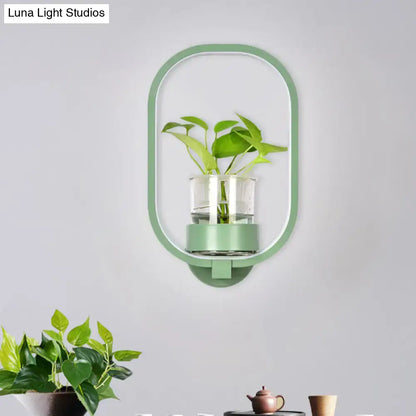 Modern silver wall light with plant pot, green frame, LED bedroom sconce Decorbites on Tampa Home & Garden Store