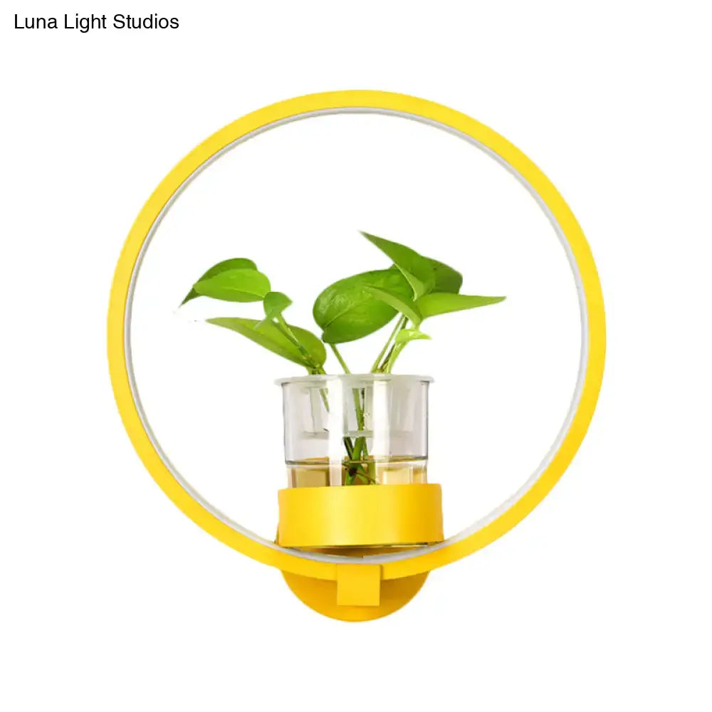 Modern wall light with yellow LED ring and glass plant pot with plant, bedroom sconce Decorbites on Tampa Home & Garden Store