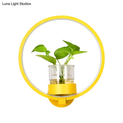 Modern wall light with yellow LED ring and glass plant pot with plant, bedroom sconce Decorbites on Tampa Home & Garden Store