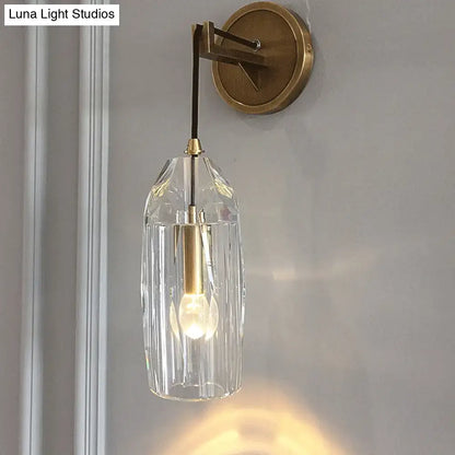 Brass crystal wall sconce with faceted glass shade Decorbites compact bedroom lighting on Tampa Home & Garden Store