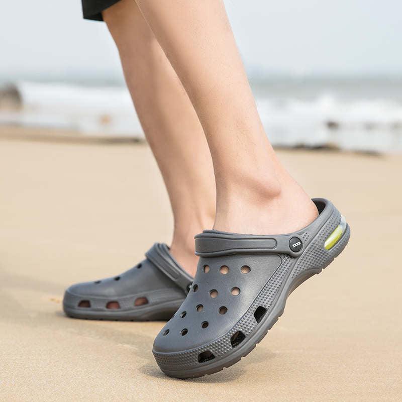 Stevvex gray unisex slip-on garden clogs with perforated upper and back strap on Tampa Home & Garden Store