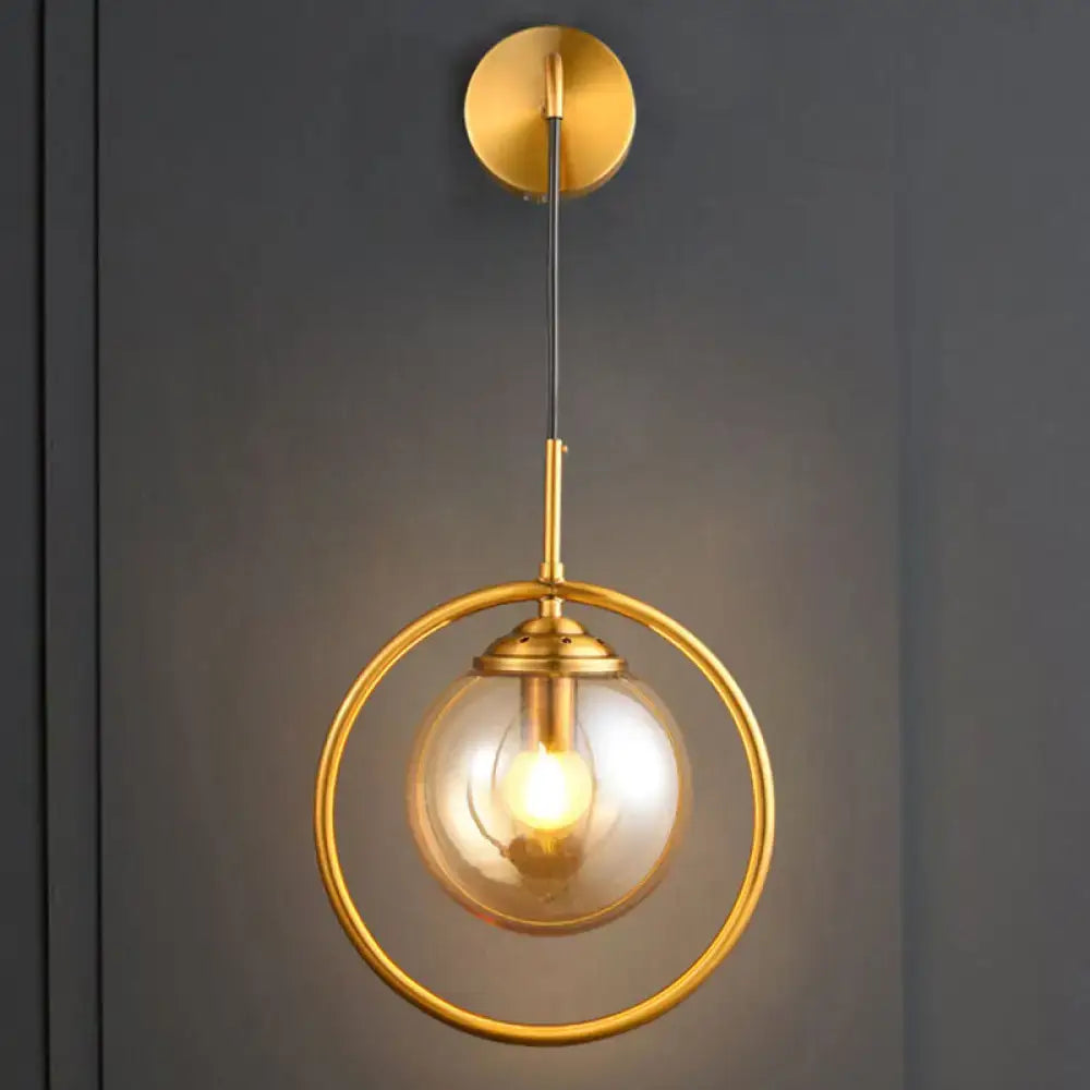 Gray Glass Globe Sconce with brass circular ring wall light fixture Decorbites on Tampa Home & Garden Store
