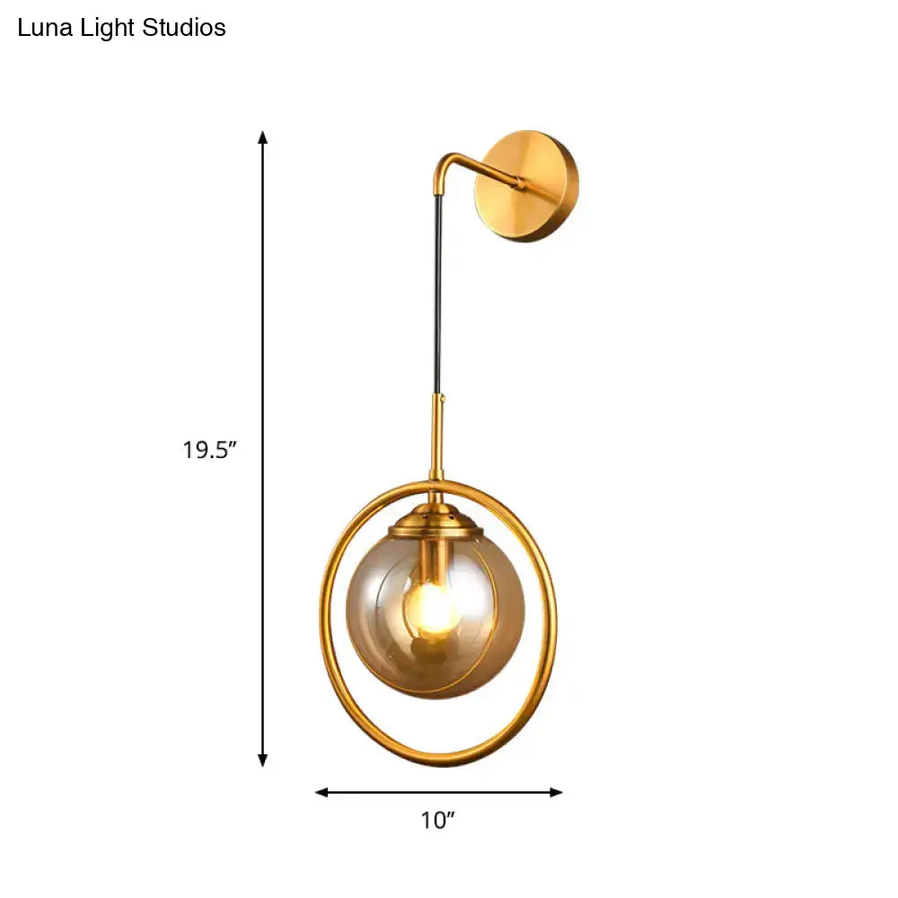Gray Glass Globe Sconce by Decorbites, brass ring wall light fixture, 19.5 in tall x 10 in wide on Tampa Home & Garden Store