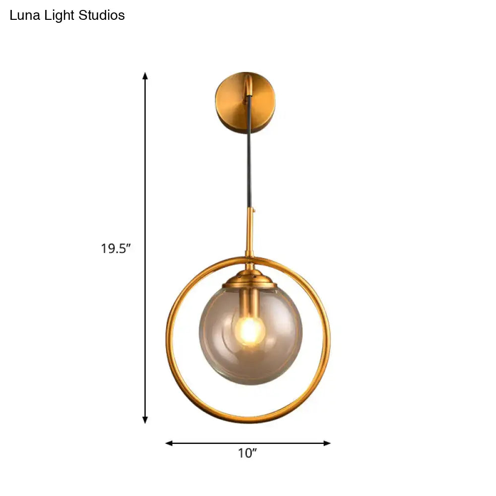 Gray Glass Globe Sconce by Decorbites; gold ring wall light with glass globe, 19.5 tall, 10 wide on Tampa Home & Garden Store