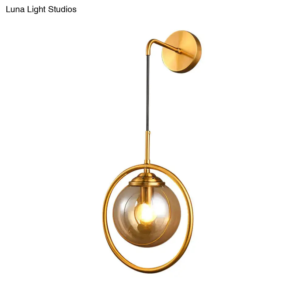 Gray Glass Globe Sconce by Decorbites with gold ring wall light fixture on Tampa Home & Garden Store