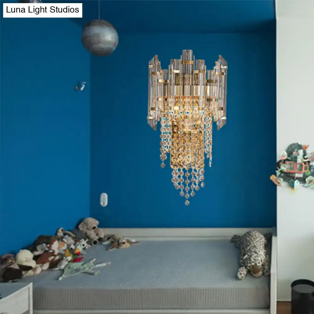 Gray Crystal Wall Sconce by Decorbites with cascading crystal beads and metallic frame on Tampa Home & Garden Store