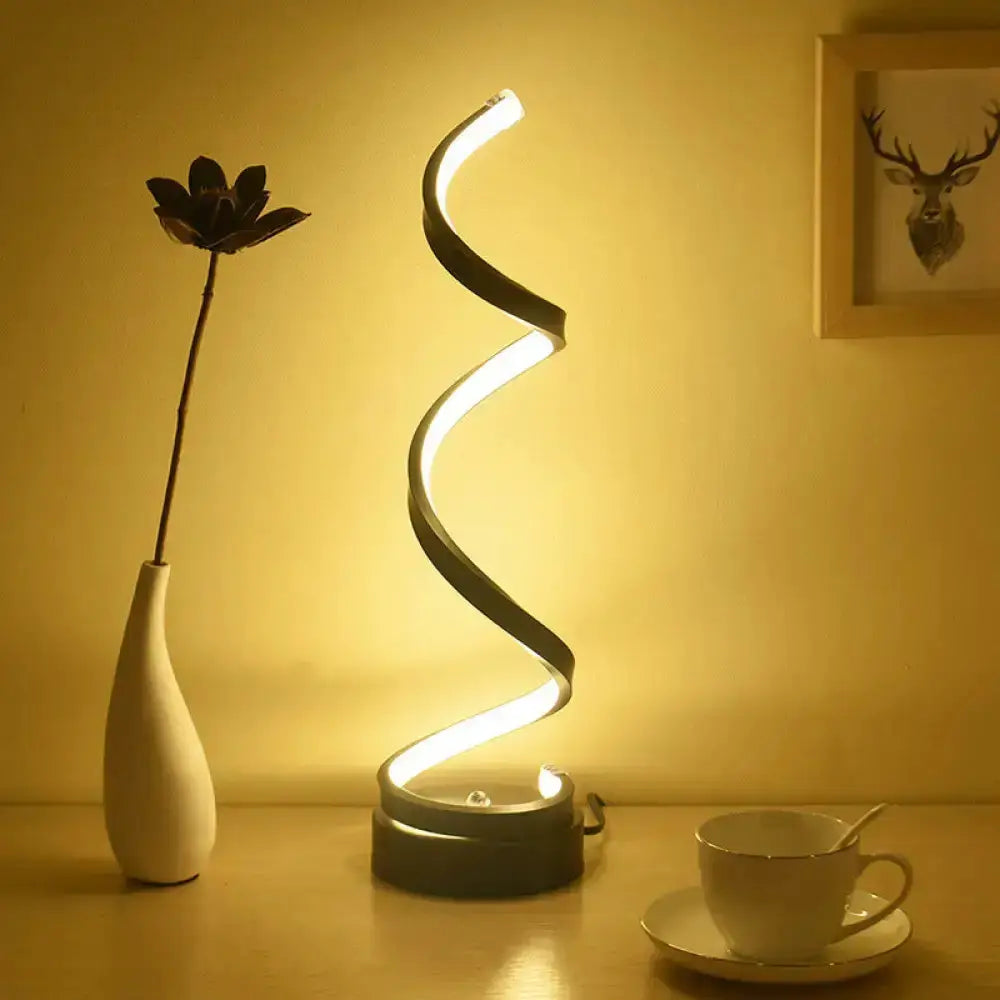 Modern Spiral LED Table Lamp in Black White Gold
