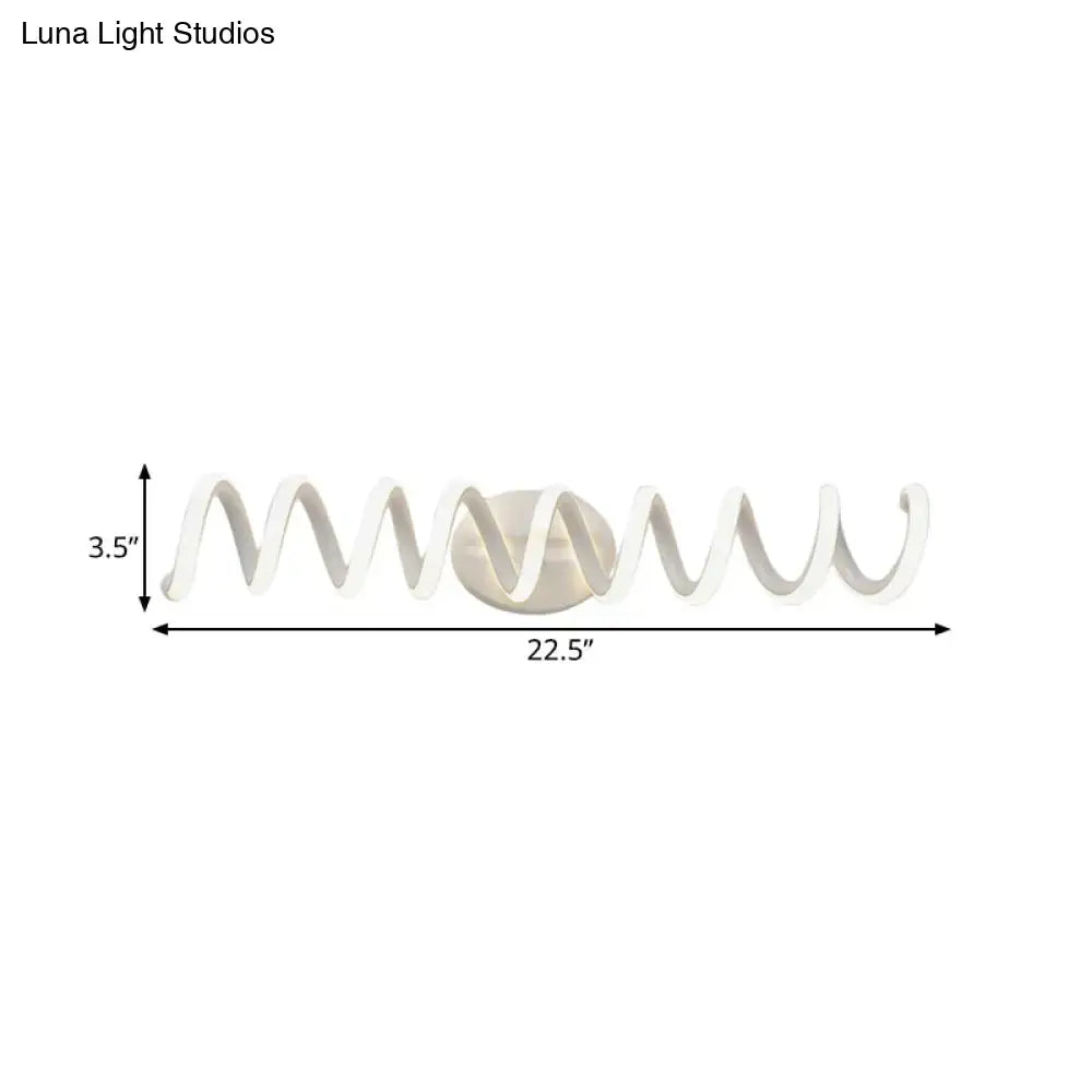 Modern spiral white wall light sconce, natural warm LED, 22.5in long, 3.5in high on Tampa Home & Garden Store
