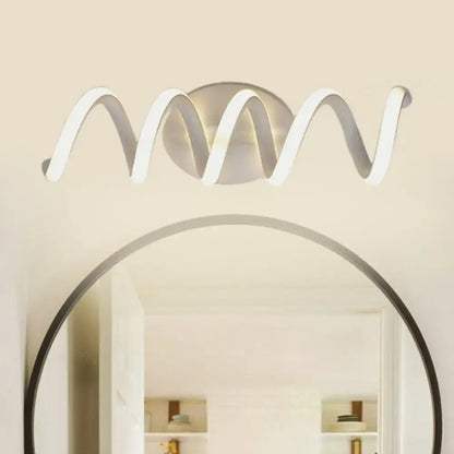 Modern spiral white wall light sconce for bathroom with natural warm LED glow on Tampa Home & Garden Store