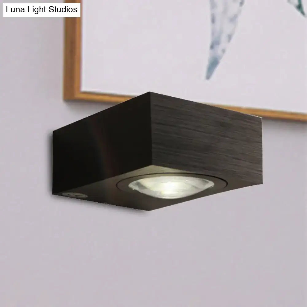 Black Silver LED Wall Sconce cube with black wood finish and recessed light Decorbites on Tampa Home & Garden Store