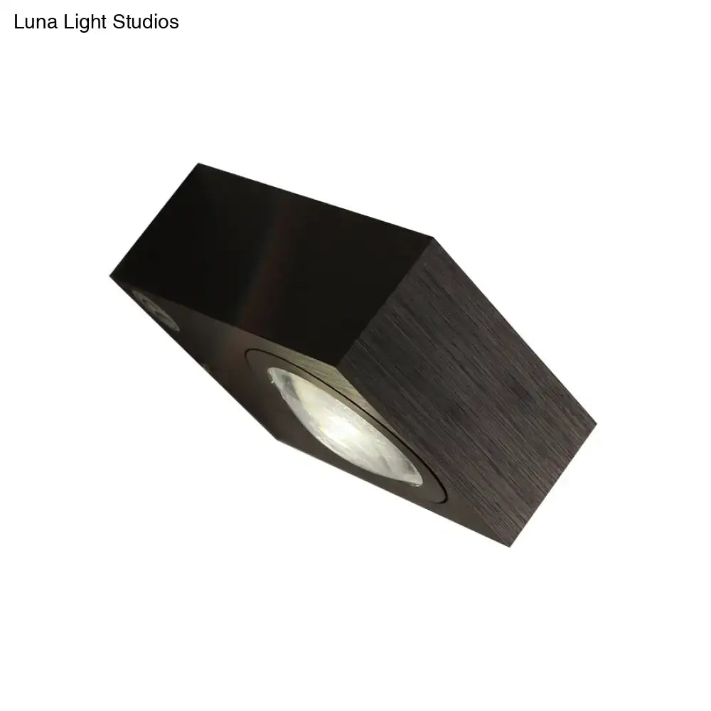 Decorbites black silver LED wall sconce, square block with round light inset on Tampa Home & Garden Store