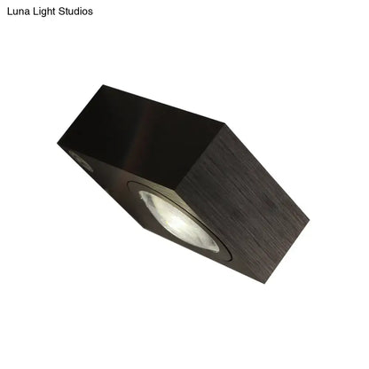 Decorbites black silver LED wall sconce, square block with round light inset on Tampa Home & Garden Store