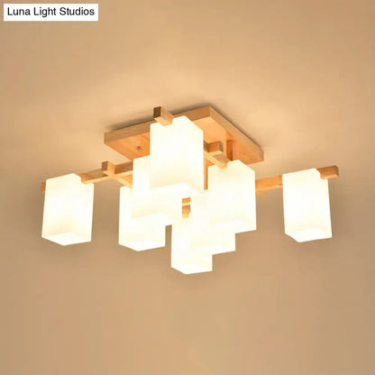 White Wood Flush Mount ceiling light with multiple white glass cube shades Decorbites on Tampa Home & Garden Store
