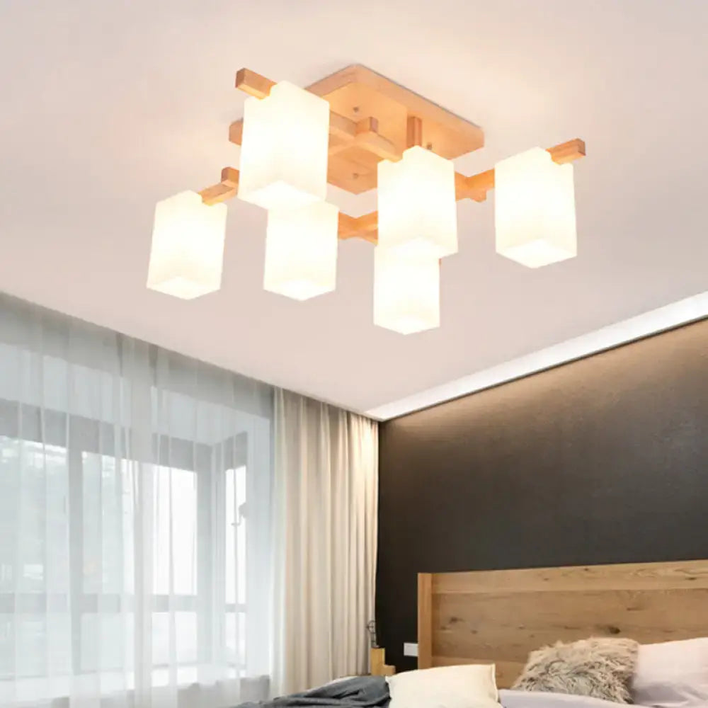 White wood flush mount ceiling light with six frosted rectangular glass shades, Decorbites on Tampa Home & Garden Store